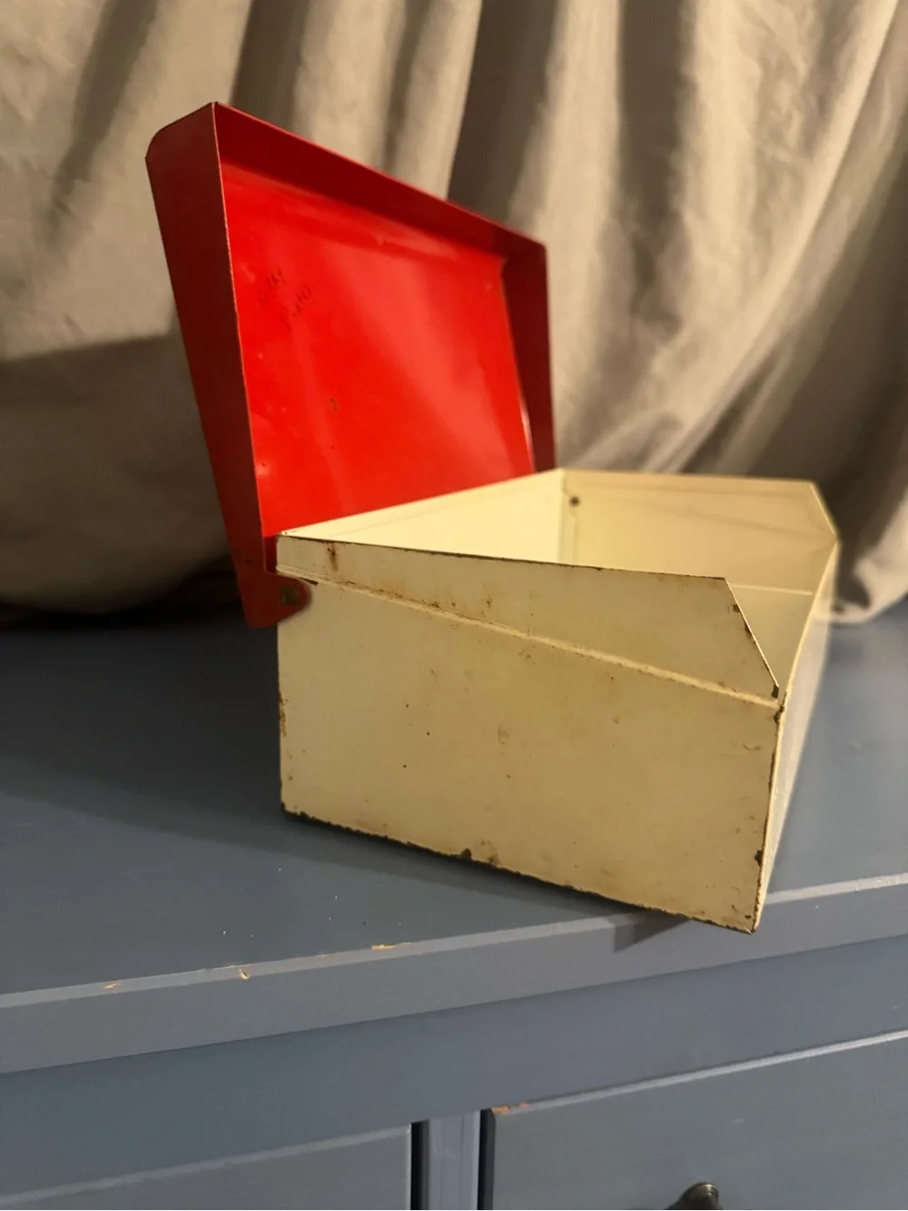 Vintage Red and Cream Metal Storage Box